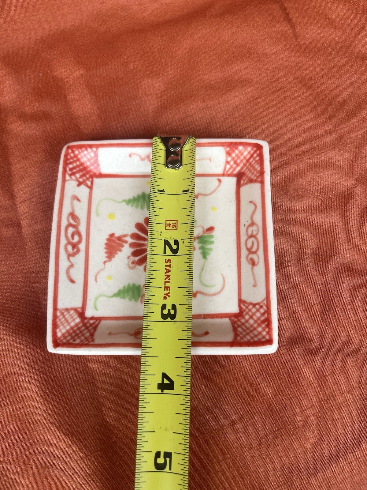 hand-painted Red And Green ceramic condiment set. Sake Bottle, Soy Sauce Server