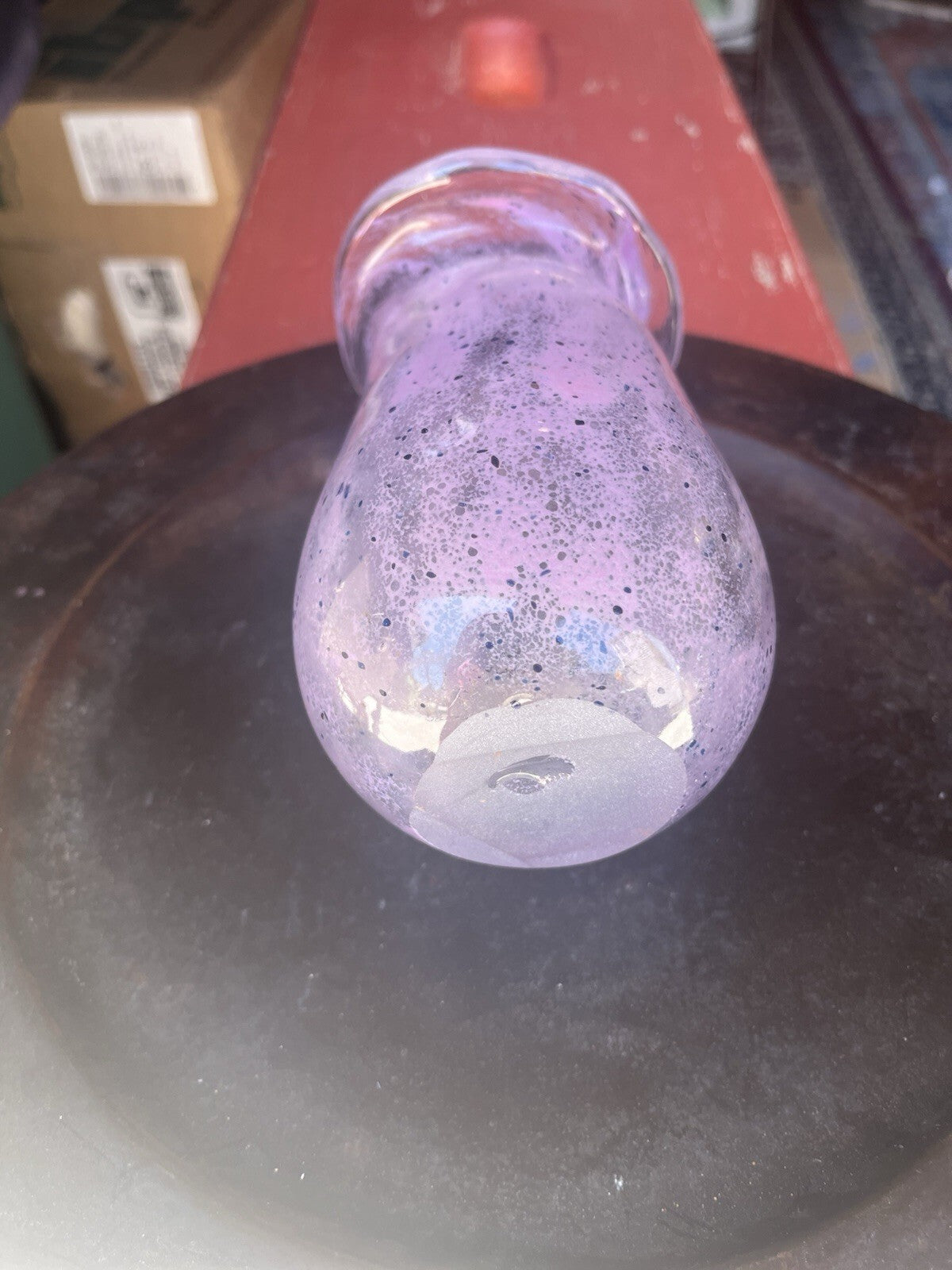 Hand Blown 6” Alexandrite Bubble Glass Vase Pinched Sides Flared Threaded Rim