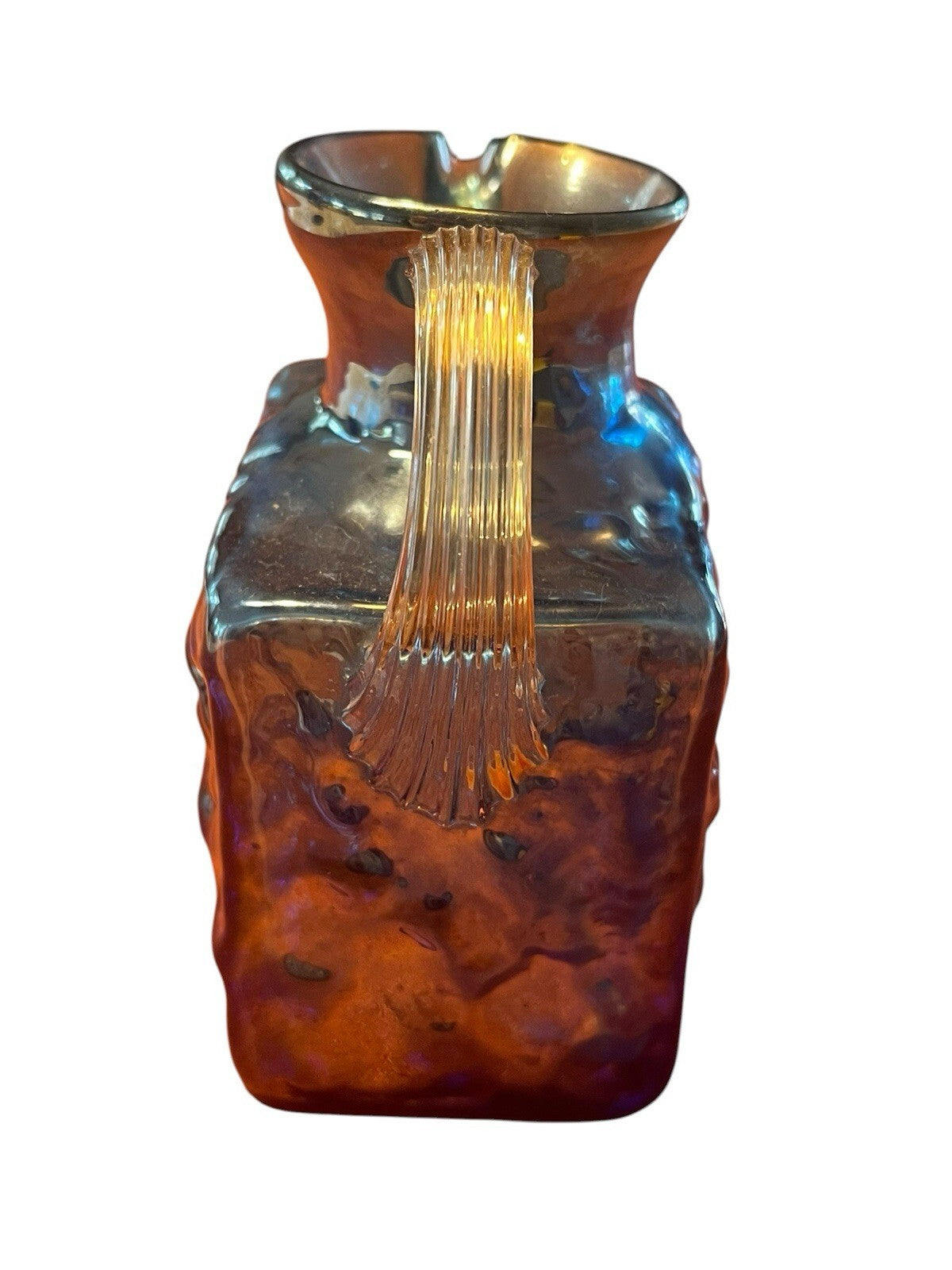 Pilgrim Nugget Nugate Blue Carnival Art Glass Rock Crystal Smooth Handle Pitcher