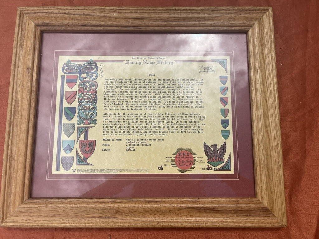 WalesFamily Name History The Historical Research Center Framed Wales