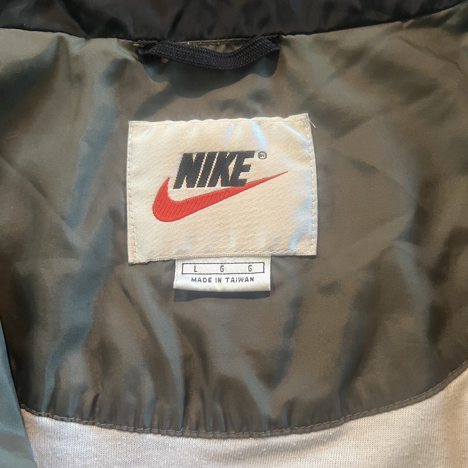 Vintage Nike Windbreaker Jacket Mens L Army Green Colorblock Nylon Big Swoosh