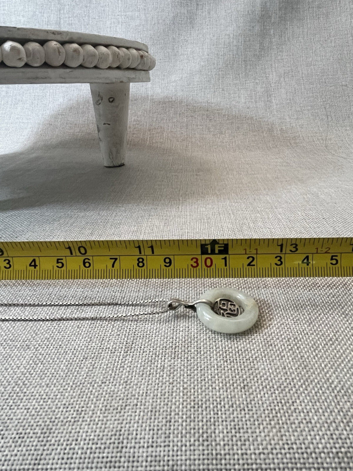 Round Jade Good Fortune Necklace Chinese Character  11 1/2” chain