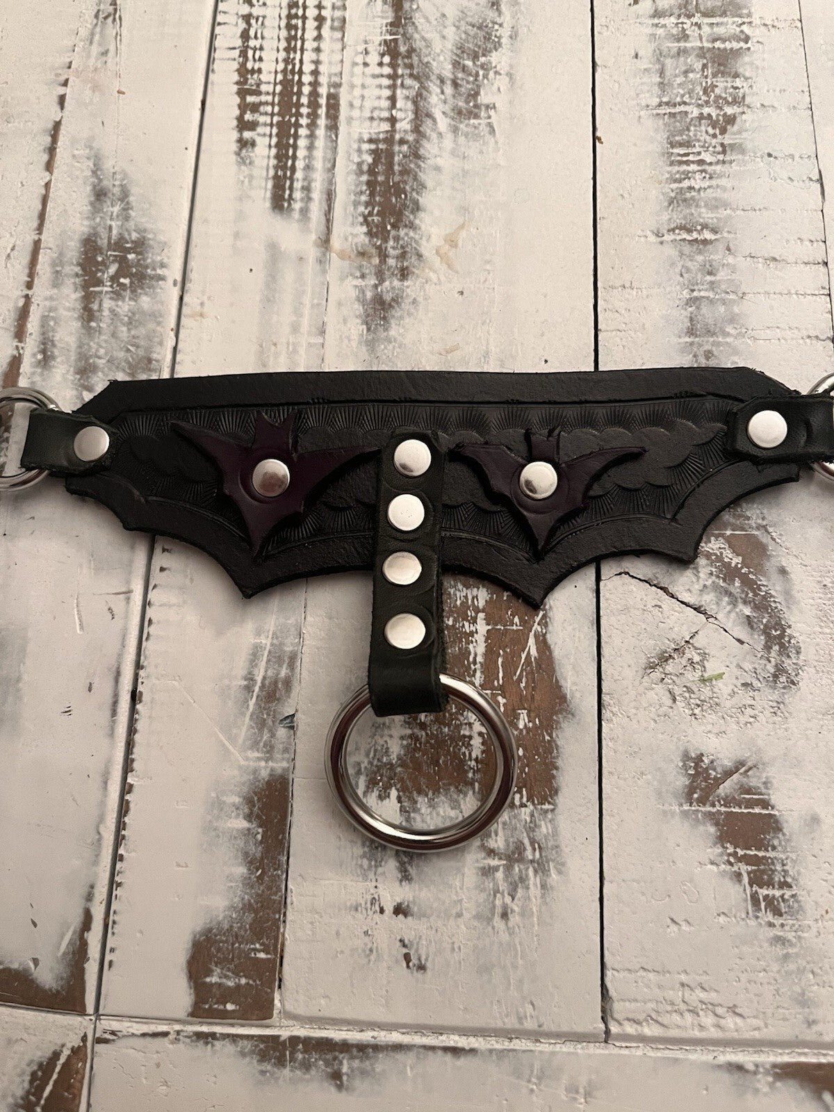 Gothic Black Leather Choker With Faux Leather Shiny Bat Wings - Goth Necklace