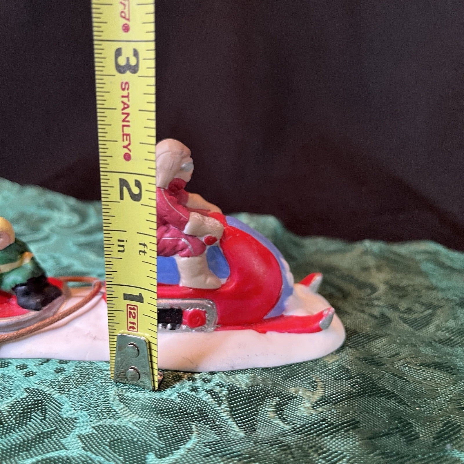 Mini Christmas Village Figurine Vintage 90s  Mom On Snowmobile With Kids