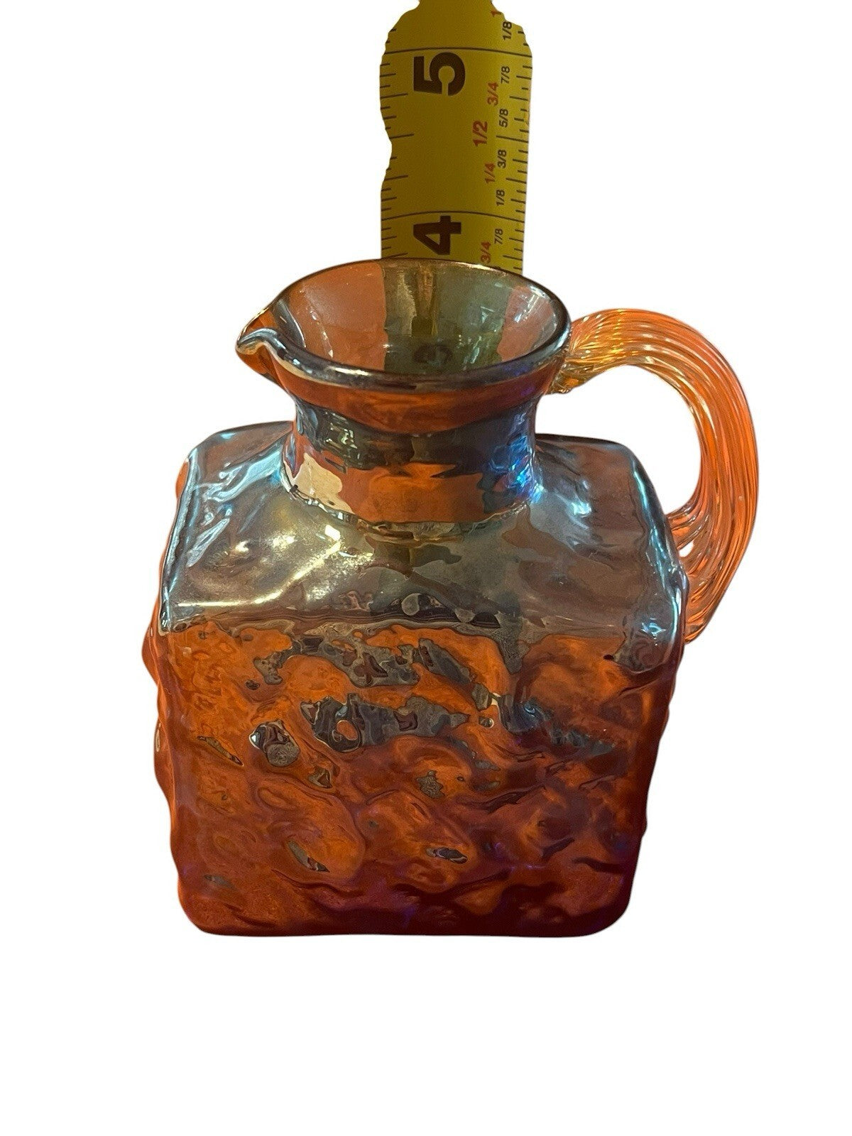Pilgrim Nugget Nugate Blue Carnival Art Glass Rock Crystal Smooth Handle Pitcher