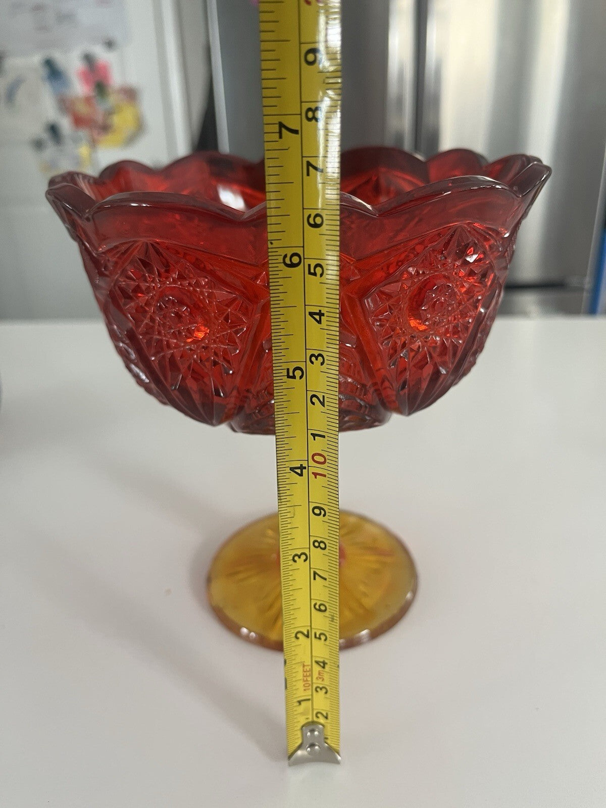 LE Smith Amberina Heritage Pedestal Compote Bowl -1970's Red And Yellow