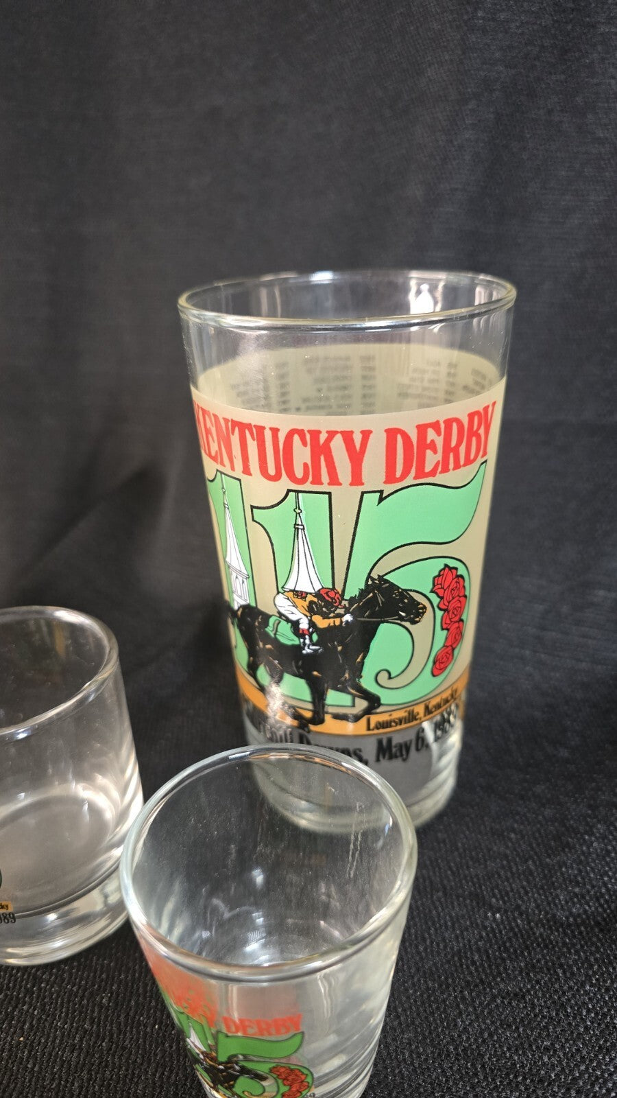 1989 Kentucky Derby 115 1.5 oz Shot Glass may 6 1989 Set Of 2 + 12oz Glass