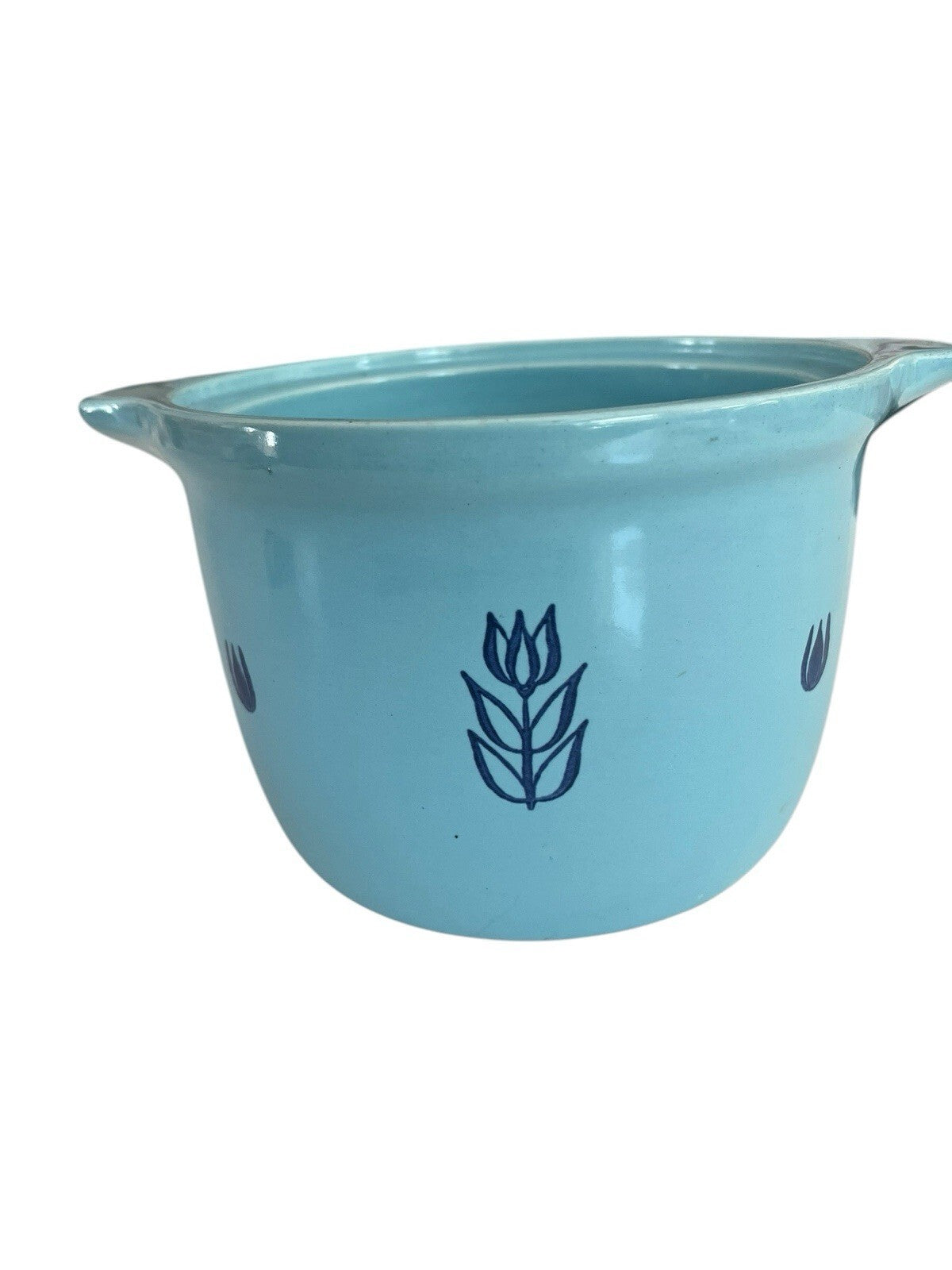 Cronin Bake Oven Pottery Blue Casserole Dish No Lid Blue Tulips Vintage 6.5"
