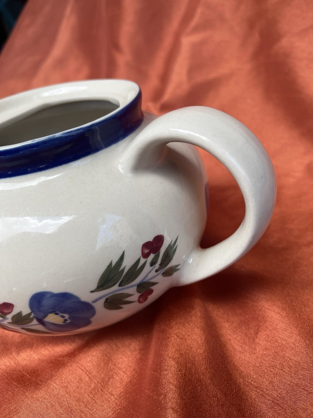 Vintage Designpac Ivory & Blue Stoneware Teapot W/Lid Handpainted Floral Pattern