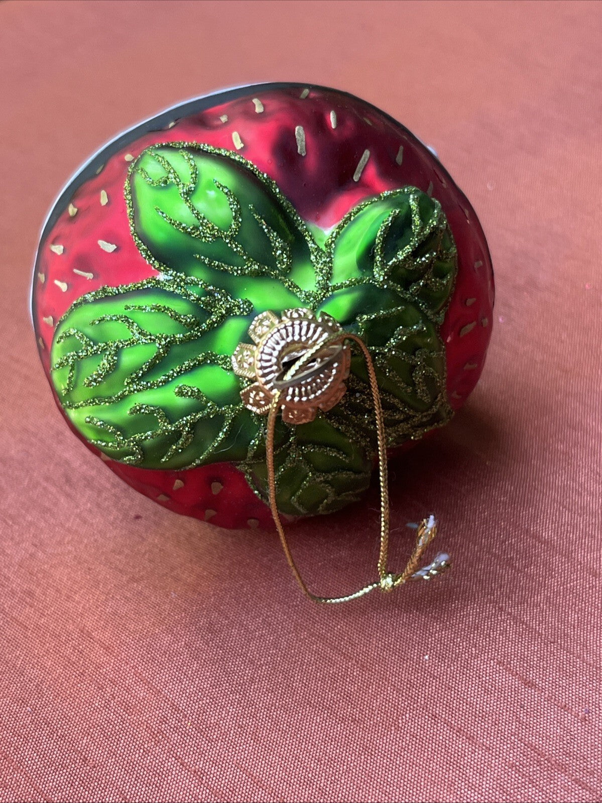 Vintage Glass STRAWBERRY Christmas Ornament Dark Chocolate Dipped. Sml Imprfct