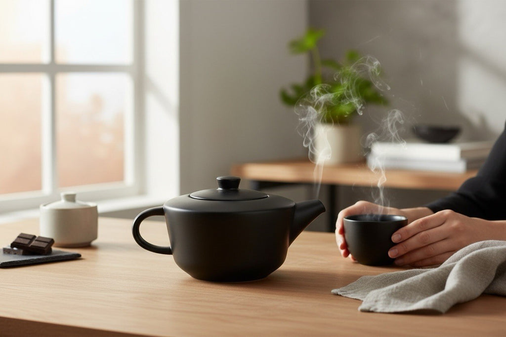 Project 62 Stoneware Teapot Solid Matte Black Modern Short Round Microwave Safe