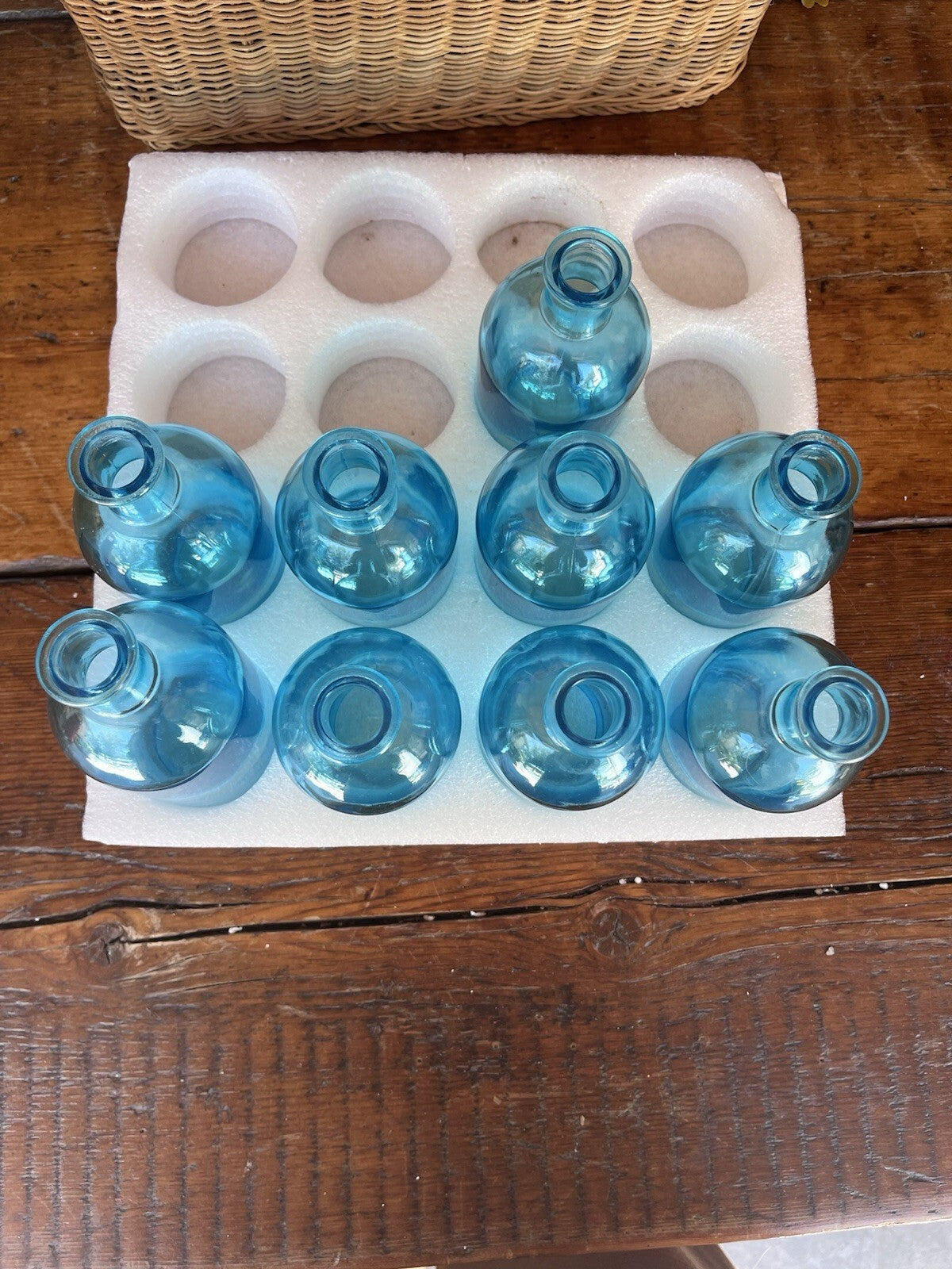 Set of 8 Blue Glass Decorative Bottles, 7 in Tall, Decorative Bottle Type