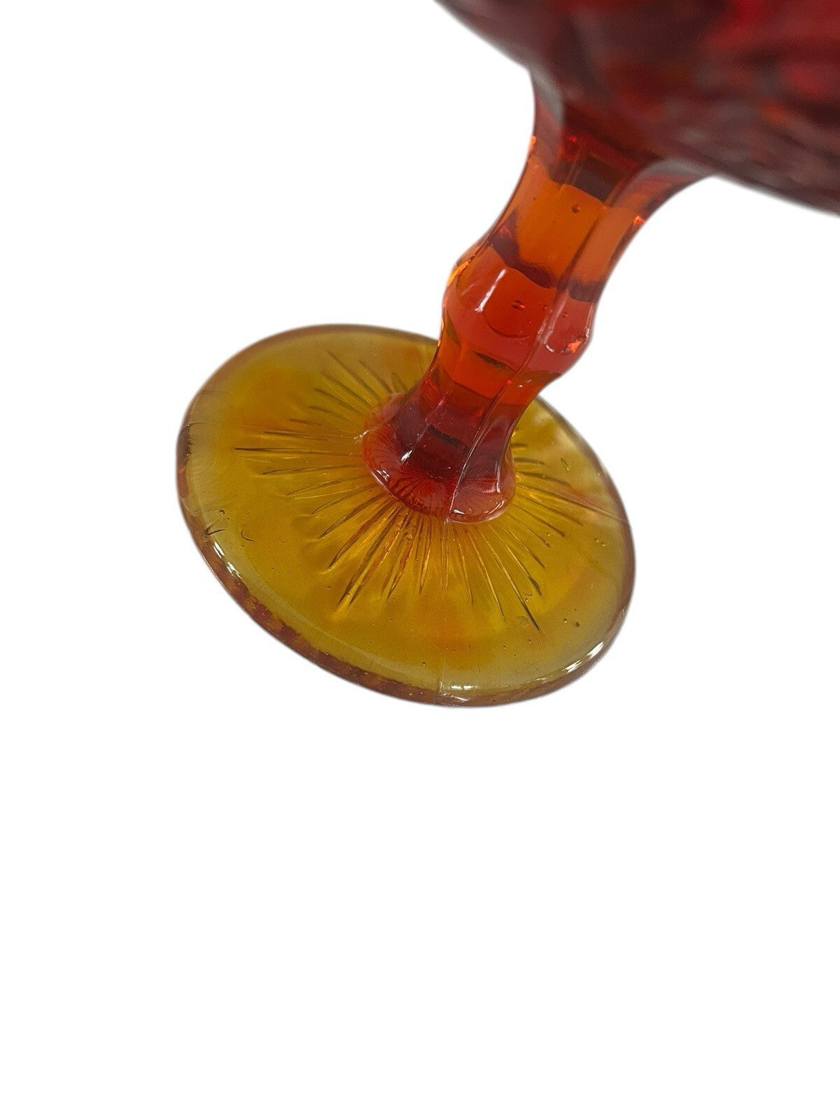 LE Smith Amberina Heritage Pedestal Compote Bowl -1970's Red And Yellow