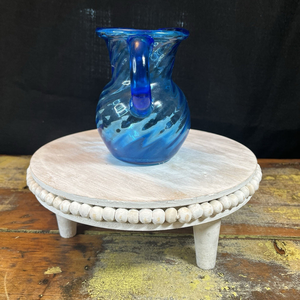 Vintage Cobalt Blue Pitcher Vase Hand Blown  Glass c1950's Small 5”